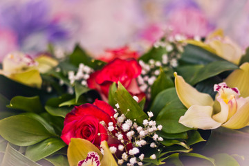 Roses and Alstroemeria bouquet close-up