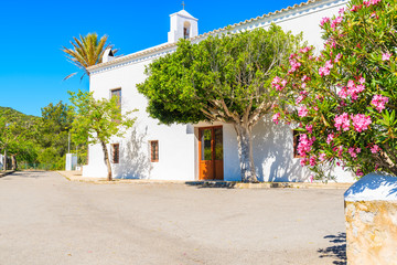 White typical church in Sant Vicent de sa Cala village in northern part of of Ibiza island, Spain © pkazmierczak
