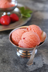 Strawberry ice cream and fruit