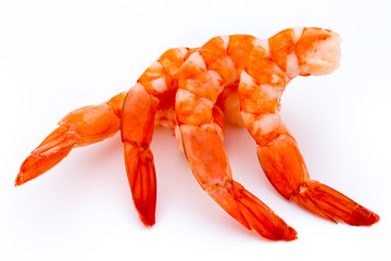 Steamed tiger shrimp isolated on white background.