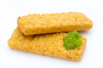 Fish fingers on the white background.