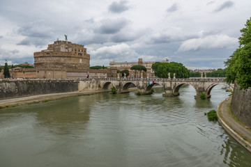Castel Sant'Angelo (Saint Angel Castle) and bridge over Tiber River - Rome, Italy