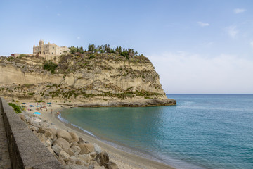 Fototapeta na wymiar Tropea Beach and Santa Maria dell'Isola Church - Tropea, Calabria, Italy