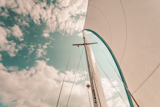 Detailed Closeup Of Sail On Sailboat