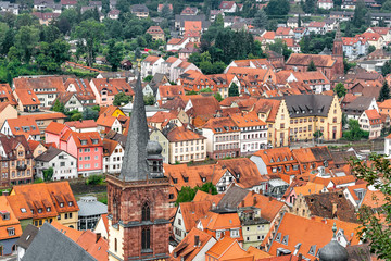 Fototapeta na wymiar panoramic scenery of Wertheim in Germany at summer time. View from castle