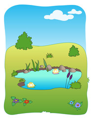 Meadow field and small lake - jpg illustration