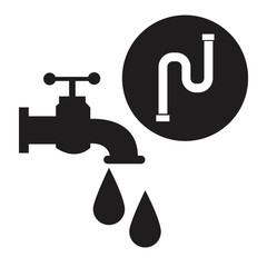 black silhouette house faucet with drops and inco pipeline vector illustration