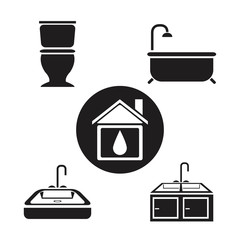 black silhouette cirular frame with and icons bathroom plumbing vector illustration