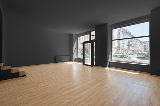 empty room, shop interior with shopping window