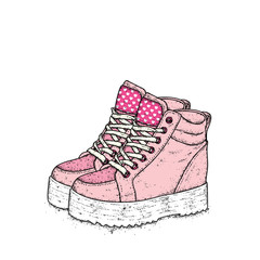 Beautiful women's sneakers. Stylish shoes. Vector illustration. Fashion & Style.
