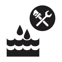 black silhouette drops falling into the water with wrench tools vector illustration