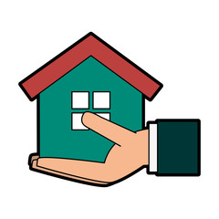 Fototapeta na wymiar hand holding house or home icon image vector illustration design 