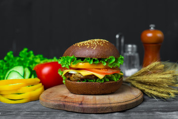 Homemade hamburger with fresh vegetables