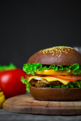 Homemade hamburger with fresh vegetables