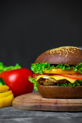 Homemade hamburger with fresh vegetables