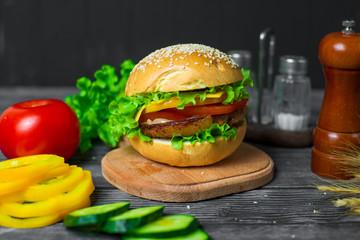 Homemade hamburger with fresh vegetables