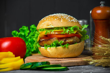 Homemade hamburger with fresh vegetables