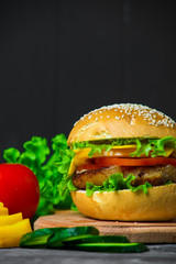 Homemade hamburger with fresh vegetables