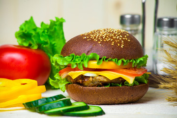 Homemade hamburger with fresh vegetables