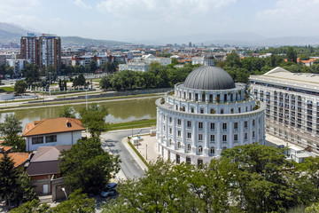 Obraz premium Panorama to city of Skopje from fortress (Kale fortress) in the Old Town, Republic of Macedonia