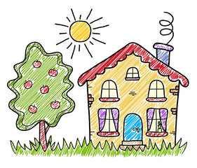 Obraz na płótnie Canvas The handmade drawing summer country house