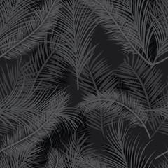 Seamless black palm tree leaves pattern vector
