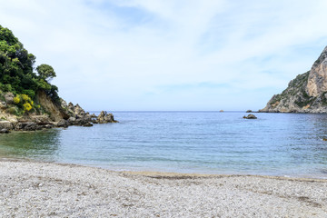 Fototapeta na wymiar View of the Ionian Sea in Paleokastritsa resort. Corfu Island, Greece