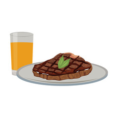 delicious steak beef orange juice food vector illustration