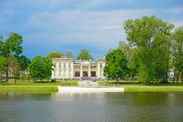 Fototapeta na wymiar The palace near the river in Shchuchin, Hrodna, Belarus