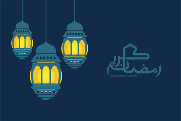 Arabic calligraphy letter for Ramadan Kareem with traditional lantern