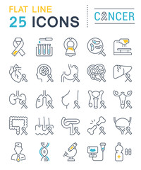 Set Vector Flat Line Icons Cancer