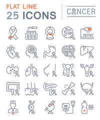Set Vector Flat Line Icons Cancer
