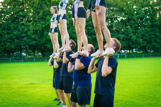 Cheerleader Team Practicing