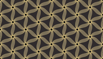 Seamless antique palette black and gold op art hexagonal symmetry optical illusion pattern vector