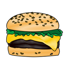 hamburger classic american cheeseburger with lettuce tomato onion sauce fast food vector illustration