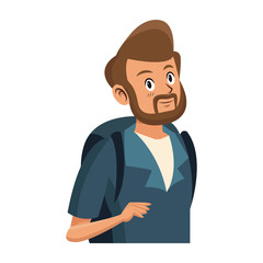 young guy traveler with backpack tourism vector illustration