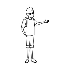 young guy traveler with backpack tourism vector illustration