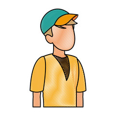 young guy traveler with backpack tourism vector illustration