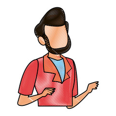 young guy traveler with backpack tourism vector illustration