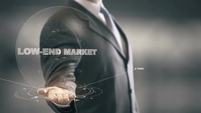 Low-End Market with hologram businessman concept