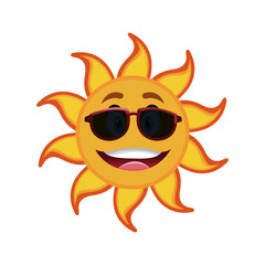 yellow smiling sun cartoon character as weather sign temperature vector illustration