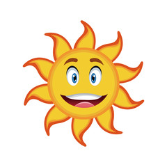 yellow smiling sun cartoon character as weather sign temperature vector illustration