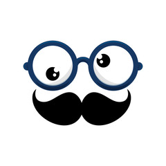 comic face with glasses and mustache icon over white background. colorful design vector illustration