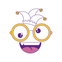 comic face with glasses and harlequin icon over white background vector illustration