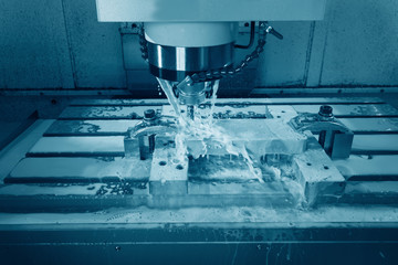 Metalworking CNC milling machine. Cutting metal modern processing technology.