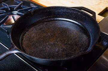 Cast iron skillet on stove