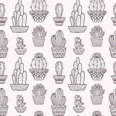 Cute hand drawn vector cactuse pattern