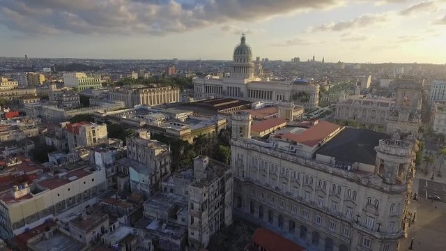 Cuban Landscape Buildings Old Havana Drone Flying In Sky