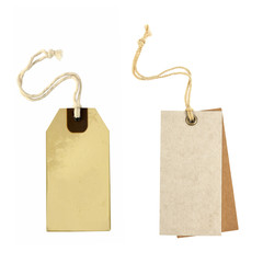 Blank old paper cloth tag or label set isolated on white