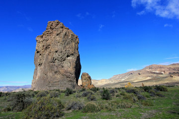 Fototapeta na wymiar Piedra Parada monolith in the Chubut valley, along route 12, Chubut, Argentina